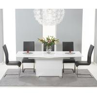 Modena 150cm White High Gloss Extending Dining Table with Charcoal Grey Malaga Chairs