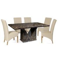 Mocha 160cm Marble Dining Table with Cannes Chairs