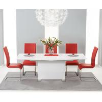 Modena 150cm White High Gloss Extending Dining Table with Red Malaga Chairs
