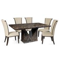 Mocha 160cm Marble Dining Table with Alpine Leather Chairs