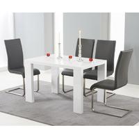 Monza 150cm White High Gloss Dining Table with Charcoal Grey Malaga Chairs