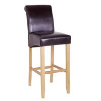 Monte Carlo High Bar Chair In Brown Faux Leather With Oak Legs
