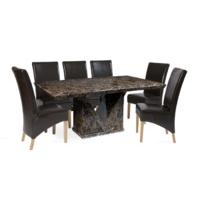 Mocha 180cm Marble Dining Table with Cannes Chairs