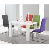 monza 150cm white high gloss dining table with malaga chairs