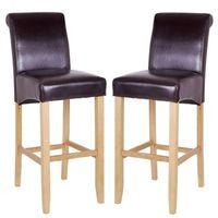 Monte Carlo High Bar Chair In Brown PU With Oak Legs In A Pair