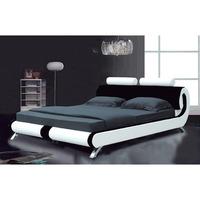 Modern Designer Italian King Bed In Black And Red Faux Leather