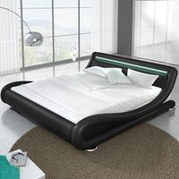 Modern Designer King Size Bed In Black PU With Multi LED