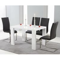 Monza 150cm White High Gloss Dining Table with Black Malaga Chairs