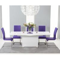 Modena 150cm White High Gloss Extending Dining Table with Purple Malaga Chairs