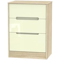 Monaco High Gloss Cream and Bordolino Chest of Drawer - 3 Drawer Deep Midi