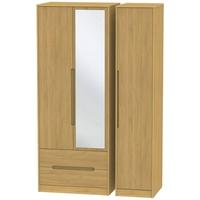 monaco modern oak triple wardrobe tall with 2 drawer and mirror