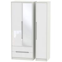 Monaco High Gloss White and Kaschmir Triple Wardrobe - Tall with 2 Drawer and Mirror