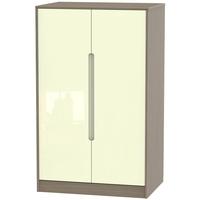 monaco high gloss cream and toronto walnut wardrobe 2ft 6in plain midi