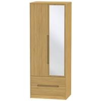 Monaco Modern Oak Wardrobe - Tall 2ft 6in with 2 Drawer and Mirror