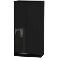 Monaco High Gloss Black Sliding Wardrobe - Wide