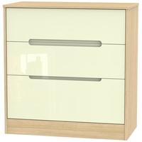 monaco high gloss cream and oak chest of drawer 3 drawer deep