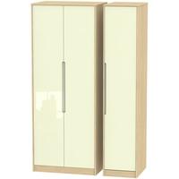 Monaco High Gloss Cream and Light Oak Triple Wardrobe - Tall Plain