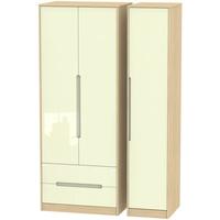 monaco high gloss cream and light oak triple wardrobe tall with 2 draw ...