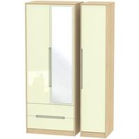 monaco high gloss cream and light oak triple wardrobe tall with 2 draw ...