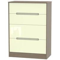 Monaco High Gloss Cream and Toronto Walnut Chest of Drawer - 4 Drawer Deep