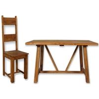 Modasa Mango Wooden Trestle Dining Set - 6 Ladder Back Chairs