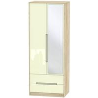 Monaco High Gloss Cream and Bordolino Wardrobe - Tall 2ft 6in with 2 Drawer and Mirror