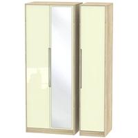 Monaco High Gloss Cream and Bordolino Triple Wardrobe - Tall with Mirror