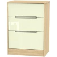 Monaco High Gloss Cream and Light Oak Chest of Drawer - 3 Drawer Deep Midi