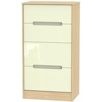 monaco high gloss cream and light oak chest of drawer 4 drawer deep mi ...