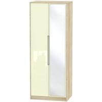 Monaco High Gloss Cream and Bordolino Wardrobe - Tall 2ft 6in with Mirror