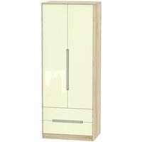 Monaco High Gloss Cream and Bordolino Wardrobe - Tall 2ft 6in with 2 Drawer