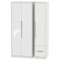 Monaco High Gloss White and Kaschmir Triple Wardrobe - Tall Plain with 2 Drawer