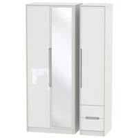 Monaco High Gloss White and Kaschmir Triple Wardrobe - Tall with Mirror and 2 Drawer