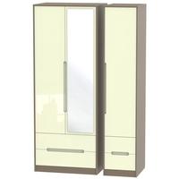 monaco high gloss cream and toronto walnut triple wardrobe tall with d ...