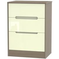 monaco high gloss cream and toronto walnut chest of drawer 3 drawer de ...