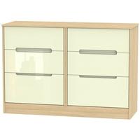 Monaco High Gloss Cream and Light Oak Chest of Drawer - 6 Drawer Midi