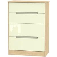 Monaco High Gloss Cream and Light Oak Chest of Drawer - 4 Drawer Deep