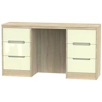 Monaco High Gloss Cream and Bordolino Dressing Table - Knee Hole Double Pedestal