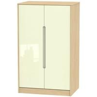 Monaco High Gloss Cream and Light Oak Wardrobe - 2ft 6in Plain Midi