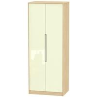 monaco high gloss cream and light oak wardrobe tall 2ft 6in plain