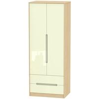 monaco high gloss cream and light oak wardrobe tall 2ft 6in with 2 dra ...