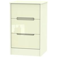 monaco high gloss cream bedside cabinet 3 drawer locker