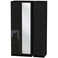 Monaco High Gloss Black Triple Wardrobe - Tall with Mirror