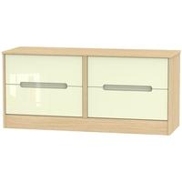 monaco high gloss cream and light oak bed box 4 drawer