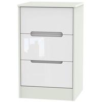 Monaco High Gloss White and Kaschmir Bedside Cabinet - 3 Drawer Locker