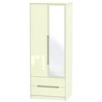 monaco high gloss cream wardrobe tall 2ft 6in with 2 drawer and mirror