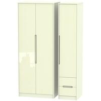 monaco high gloss cream triple wardrobe tall plain with 2 drawer