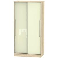 Monaco High Gloss Cream and Bordolino Sliding Wardrobe - Wide