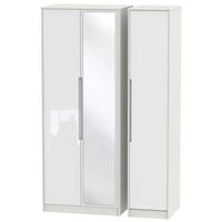 Monaco High Gloss White and Kaschmir Triple Wardrobe - Tall with Mirror