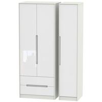 Monaco High Gloss White and Kaschmir Triple Wardrobe - Tall with 2 Drawer